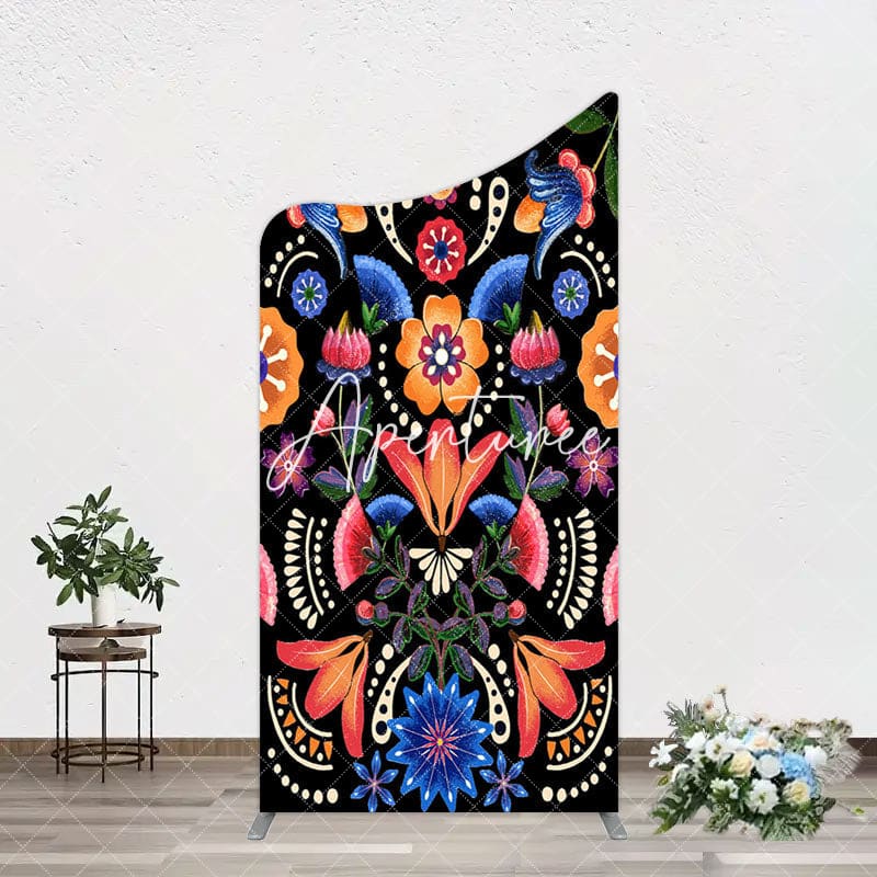 Aperturee - Aperturee Color Mexican National Floral Birthday Arch Backdrop