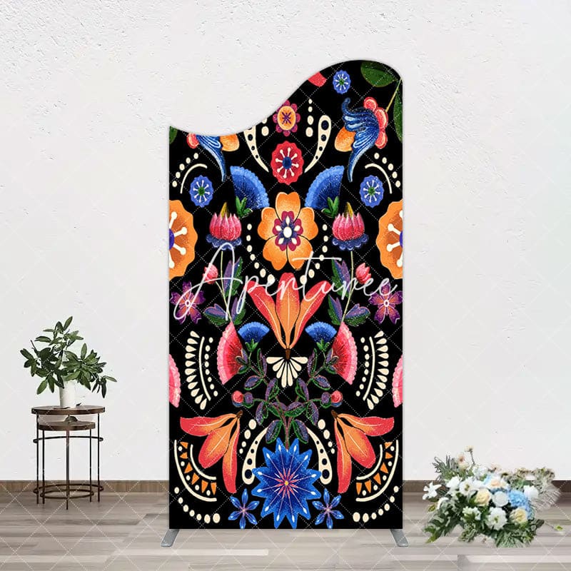 Aperturee - Aperturee Color Mexican National Floral Birthday Arch Backdrop