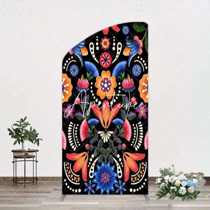 Aperturee - Aperturee Color Mexican National Floral Birthday Arch Backdrop