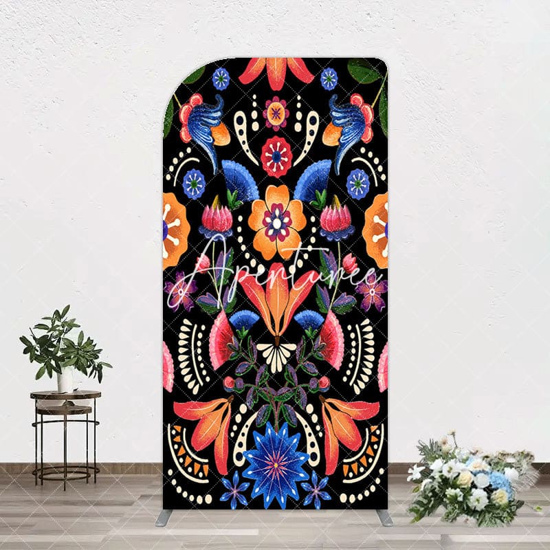 Aperturee - Aperturee Color Mexican National Floral Birthday Arch Backdrop