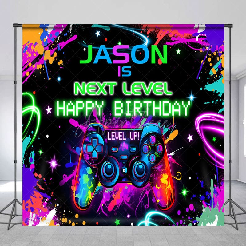 Aperturee - Aperturee Color Neon Next Level Games Custom Birthday Backdrop