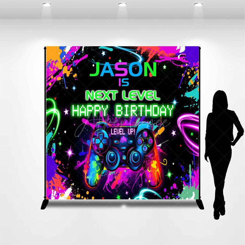 Aperturee - Aperturee Color Neon Next Level Games Custom Birthday Backdrop