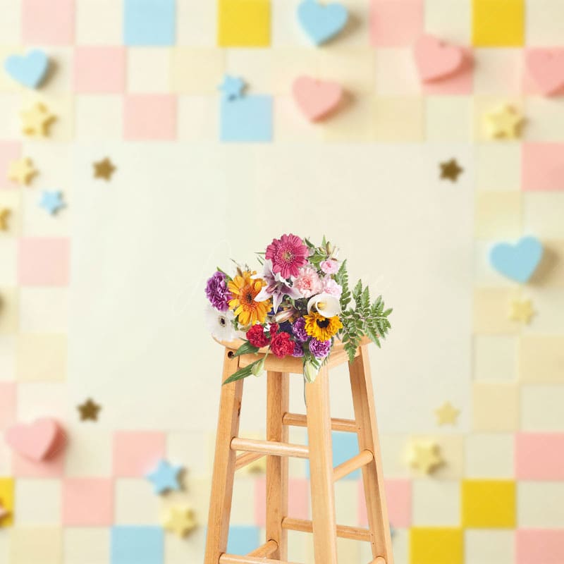 Aperturee - Aperturee Color Pop Up Hearts Stars Checkered Wedding Backdrop