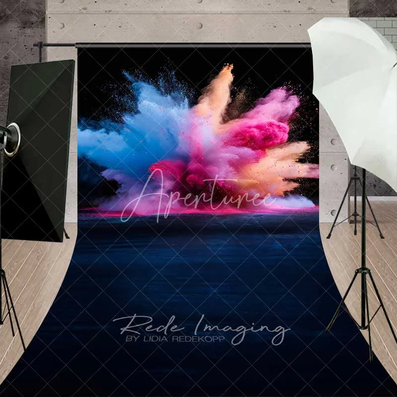 Aperturee - Aperturee Color Powder Explosion Sweep Photo Backdrop Abstract Splash Art Background Gender Reveal Smoke Floor Prop