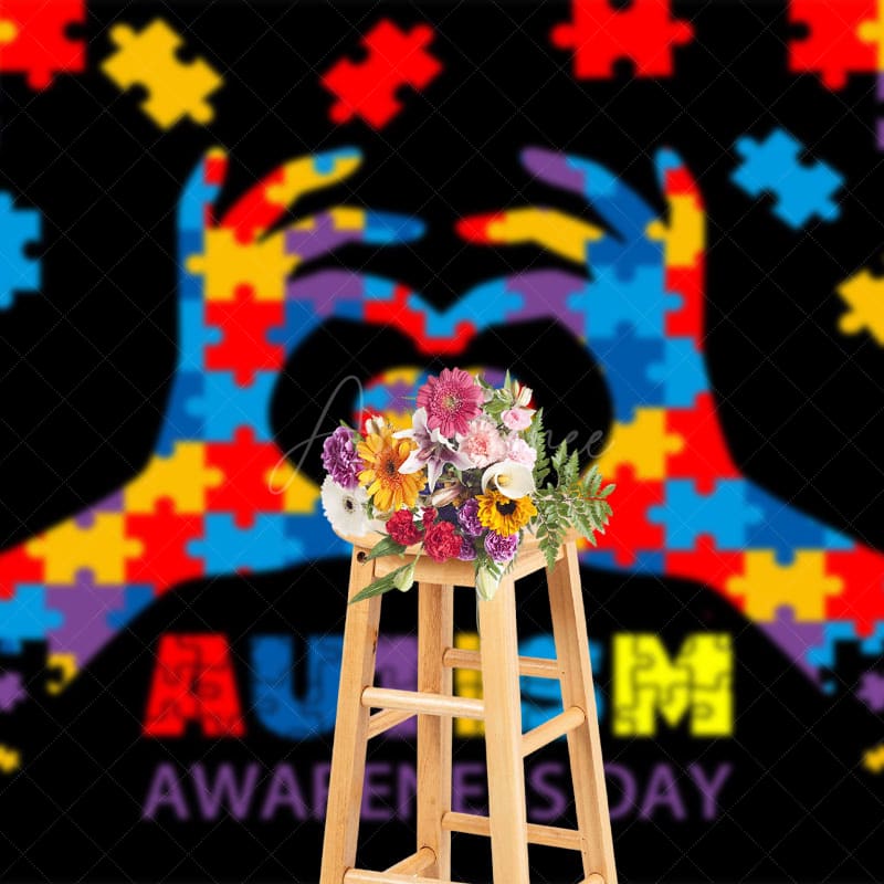 Aperturee - Aperturee Color Puzzle Heart Autism Awareness Day Backdrop