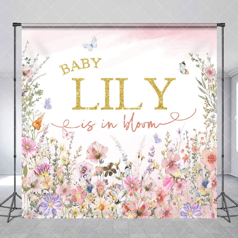 Aperturee - Aperturee Color Spring Floral Custom Name Baby Shower Backdrop