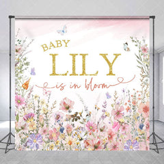 Aperturee - Aperturee Color Spring Floral Custom Name Baby Shower Backdrop