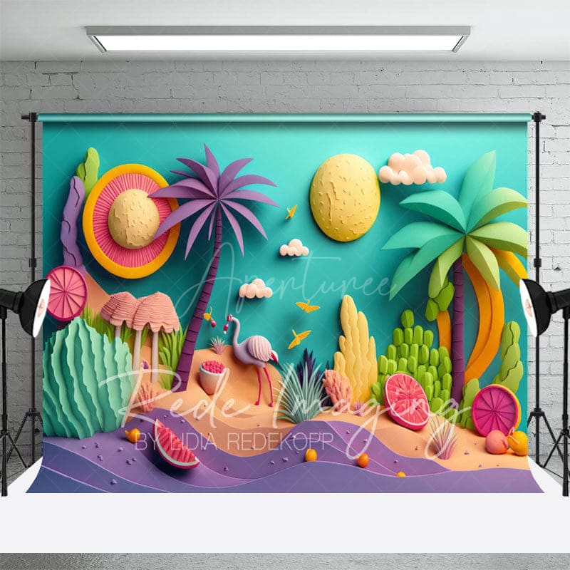 Aperturee - Aperturee Color Summer Fun Sand Trees Cake Smash Photo Backdrop