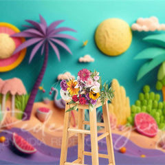 Aperturee - Aperturee Color Summer Fun Sand Trees Cake Smash Photo Backdrop