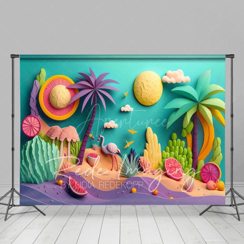 Aperturee - Aperturee Color Summer Fun Sand Trees Cake Smash Photo Backdrop