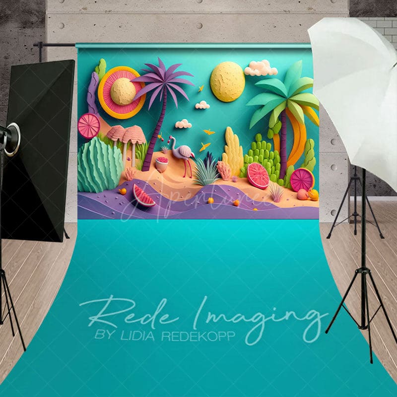 Aperturee - Aperturee Color Summer Fun Sand Trees Cake Smash Sweep Backdrop