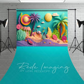 Aperturee - Aperturee Color Summer Fun Sand Trees Cake Smash Sweep Backdrop