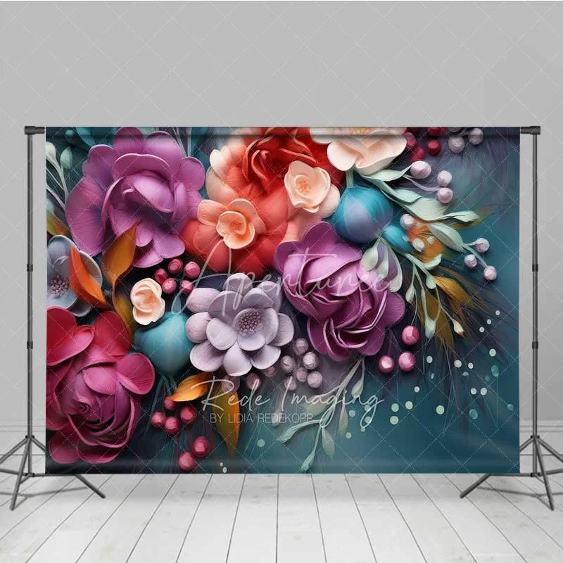Aperturee - Aperturee Colorful 3D Floral Photography Backdrop Vibrant Spring Flower Bloom Photo Background Garden Nature Art Photo Booth