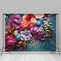Aperturee - Aperturee Colorful 3D Floral Photography Backdrop Vibrant Spring Flower Bloom Photo Background Garden Nature Art Photo Booth