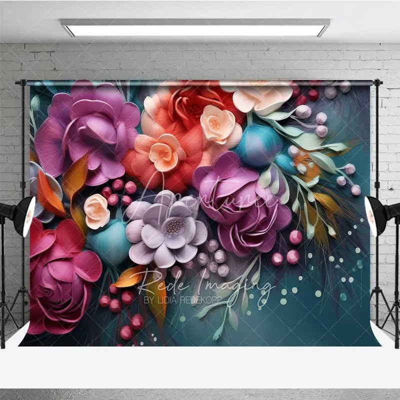 Aperturee - Aperturee Colorful 3D Floral Photography Backdrop Vibrant Spring Flower Bloom Photo Background Garden Nature Art Photo Booth