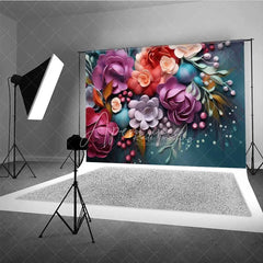 Aperturee - Aperturee Colorful 3D Floral Photography Backdrop Vibrant Spring Flower Bloom Photo Background Garden Nature Art Photo Booth
