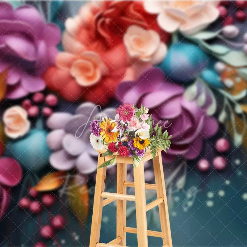 Aperturee - Aperturee Colorful 3D Floral Photography Backdrop Vibrant Spring Flower Bloom Photo Background Garden Nature Art Photo Booth