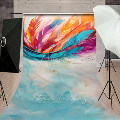 Aperturee - Aperturee Colorful Abstract Feather Sweep Photo Backdrop Orange Pink Teal Texture Background Modern Art Swirl Floor Prop