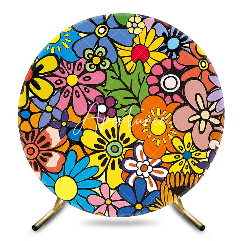 Aperturee - Aperturee Colorful Abstract Floral Round Birthday Backdrop
