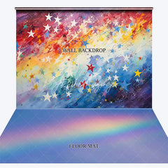 Aperturee - Aperturee Colorful Abstract Rainbow Stars Combo Set Backdrop Paint Strokes for Birthday Party Photo Shoot