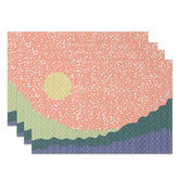 Aperturee - Aperturee Colorful Abstract Sun Placemats Set of 4 with Pink Green and Purple for Modern Boho Kitchen Decor