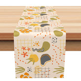 Aperturee - Aperturee Colorful Abstract Table Runner with Cartoon Fruit and Floral Art Fun Kitchen Decor for Family Gatherings