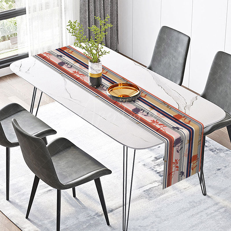Aperturee - Aperturee Colorful Abstract Table Runner with Stripes and Botanical Plants for Modern Artistic Dining Table