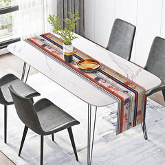 Aperturee - Aperturee Colorful Abstract Table Runner with Stripes and Botanical Plants for Modern Artistic Dining Table