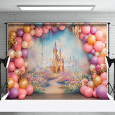 Aperturee - Aperturee Colorful Arch Balloon Castle Cake Smash Backdrop