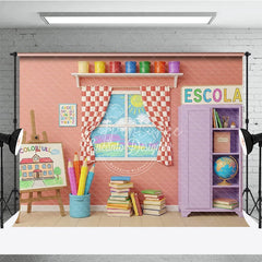 Aperturee - Aperturee Colorful Art Classroom Back To School Backdrop Purple Cabinet Easel Window Background Student Photography Prop