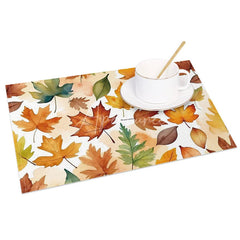 Aperturee - Aperturee Colorful Autumn Tree Leaves Pattern Set of 4 Placemats for Fall Harvest and Thanksgiving Dining Table Decor