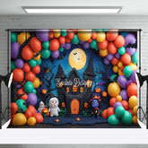 Aperturee - Aperturee Colorful Balloon Moon Castle Ghost Halloween Backdrop