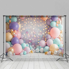Aperturee - Aperturee Colorful Balloons Arch Gold Bokeh Cake Smash Backdrop
