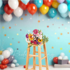 Aperturee Aperturee Colorful Balloons Cake Smash Photography Backdrop Teal Wall with Stars First Birthday Party Studio Photo Prop