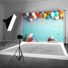Aperturee Aperturee Colorful Balloons Cake Smash Photography Backdrop Teal Wall with Stars First Birthday Party Studio Photo Prop