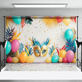 Aperturee - Aperturee Colorful Balloons Tribal Leaf Cake Smash Backdrop