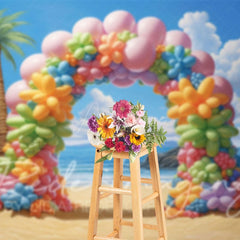Aperturee - Aperturee Colorful Beach Balloon Arch Summer Photo Backdrop