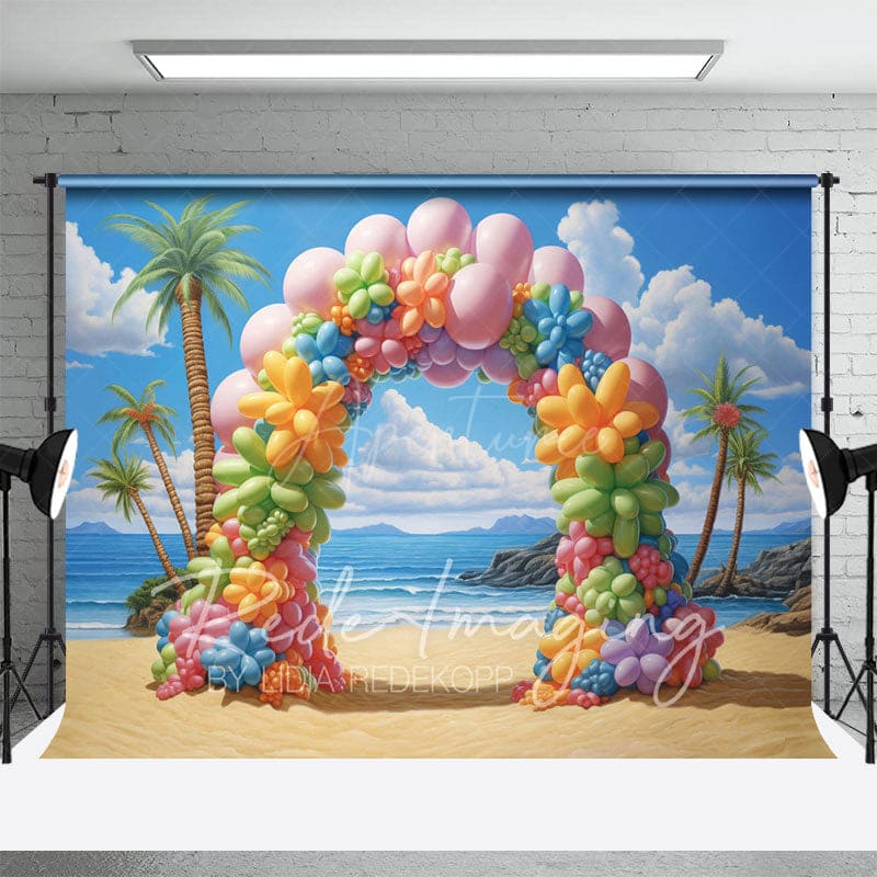 Aperturee - Aperturee Colorful Beach Balloon Arch Summer Photo Backdrop