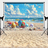 Aperturee - Aperturee Colorful Beach Balls and Ocean View Combo Set Backdrop Summer Seaside Party Decor