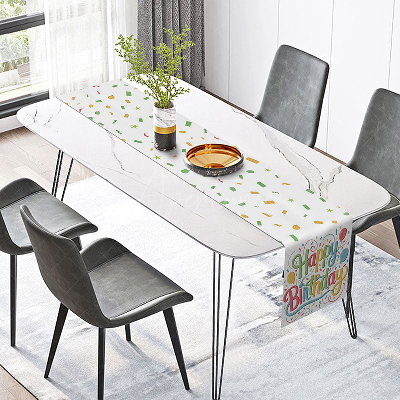 Aperturee - Aperturee Colorful Birthday Table Runner with Ribbons and Balloons Print Festive Party Supplies for Kids Table Decor