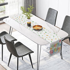 Aperturee - Aperturee Colorful Birthday Table Runner with Ribbons and Balloons Print Festive Party Supplies for Kids Table Decor