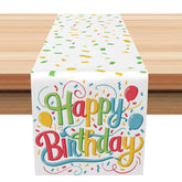 Aperturee - Aperturee Colorful Birthday Table Runner with Ribbons and Balloons Print Festive Party Supplies for Kids Table Decor