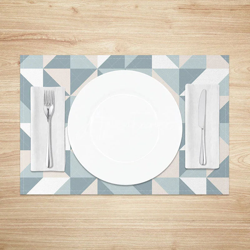 Aperturee - Aperturee Colorful Blue Pink and White Geometric Set of 4 Placemats for Modern and Fun Kitchen Dining Decor