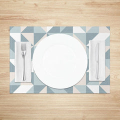 Aperturee - Aperturee Colorful Blue Pink and White Geometric Set of 4 Placemats for Modern and Fun Kitchen Dining Decor
