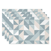 Aperturee - Aperturee Colorful Blue Pink and White Geometric Set of 4 Placemats for Modern and Fun Kitchen Dining Decor