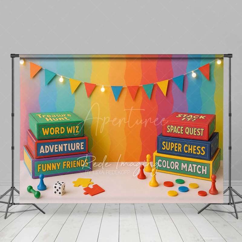 Aperturee - Aperturee Colorful Board Games Sweet Flags Cake Smash Backdrop