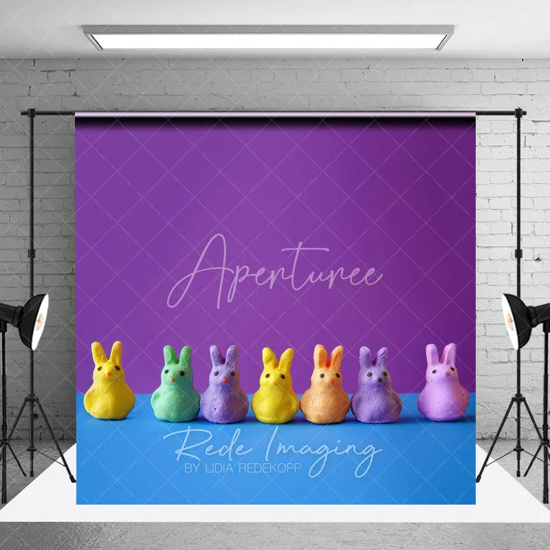 Aperturee - Aperturee Colorful Bunny Candies Easter Photography Backdrop Purple and Blue Pop Art Portrait Studio Background