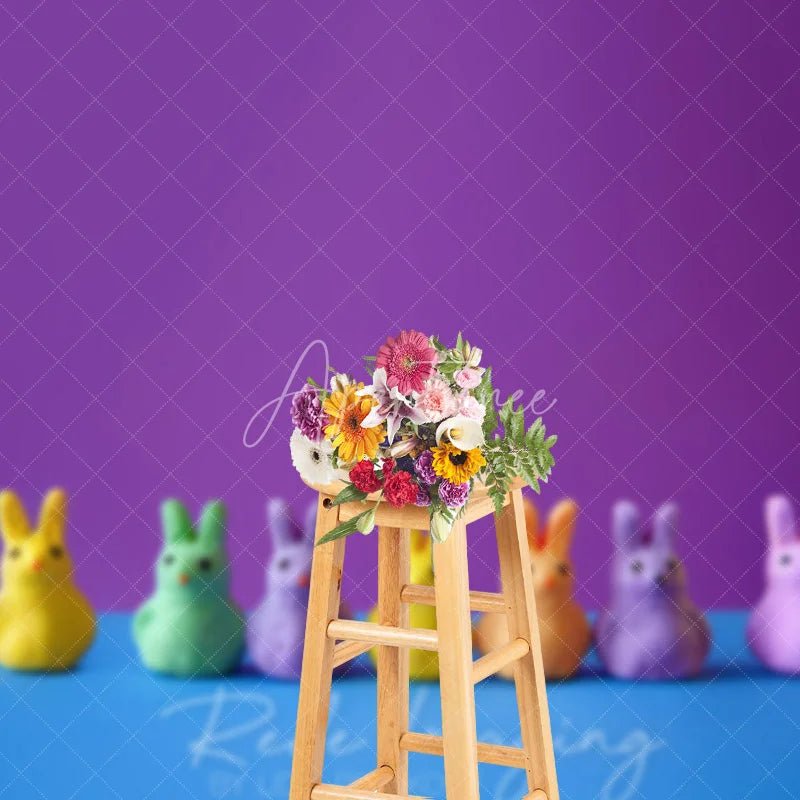 Aperturee - Aperturee Colorful Bunny Candies Easter Photography Backdrop Purple and Blue Pop Art Portrait Studio Background