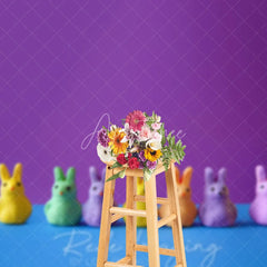 Aperturee - Aperturee Colorful Bunny Candies Easter Photography Backdrop Purple and Blue Pop Art Portrait Studio Background