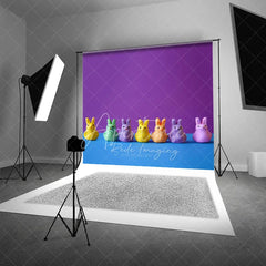 Aperturee - Aperturee Colorful Bunny Candies Easter Photography Backdrop Purple and Blue Pop Art Portrait Studio Background
